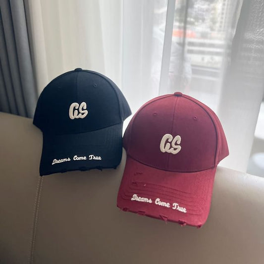 Lettering Embroidered Distressed Baseball Cap