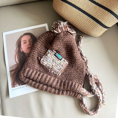 Melange Pom Pom Earflap Hat