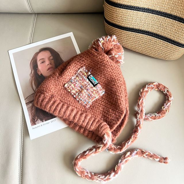 Melange Pom Pom Earflap Hat