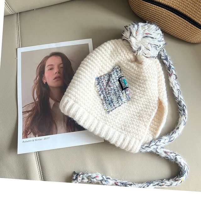 Melange Pom Pom Earflap Hat