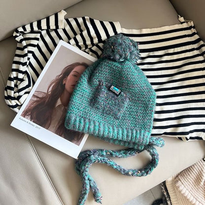 Melange Pom Pom Earflap Hat