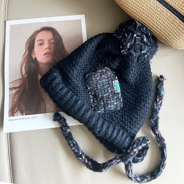 Melange Pom Pom Earflap Hat