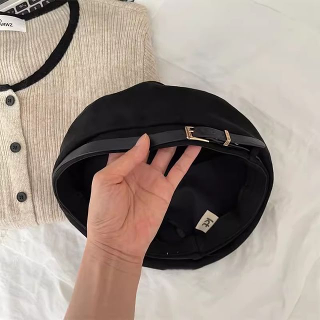 Belted Faux Suede Beret