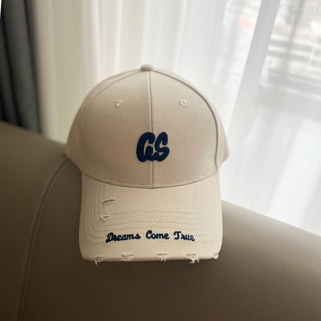 Lettering Embroidered Distressed Baseball Cap