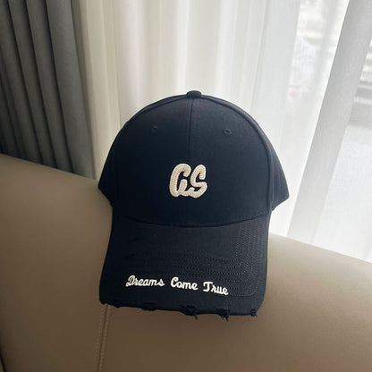Lettering Embroidered Distressed Baseball Cap