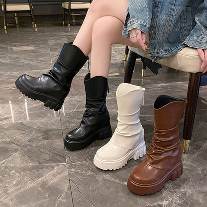 Platform Panel Mid Calf Boots
