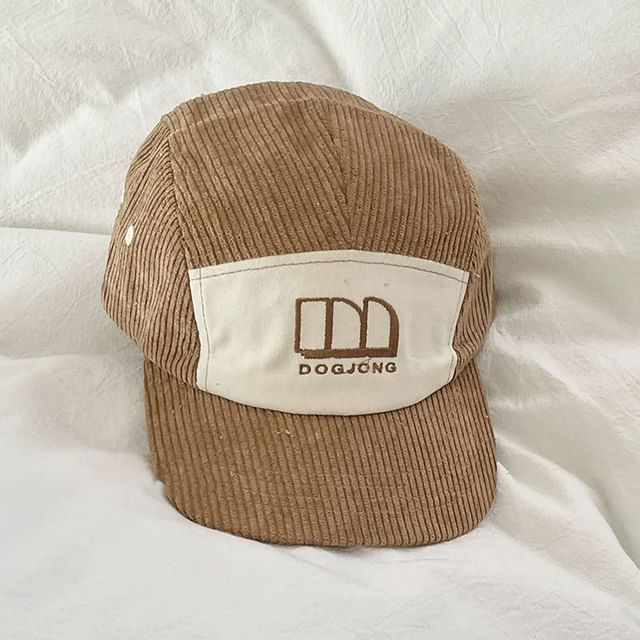 Lettering Embroidered Panel Corduroy Baseball Cap