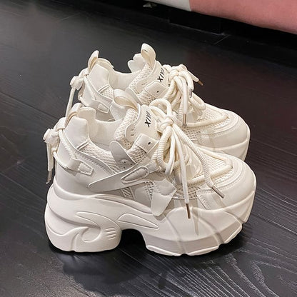 Platform Panel Mesh Hidden Wedge Sneakers