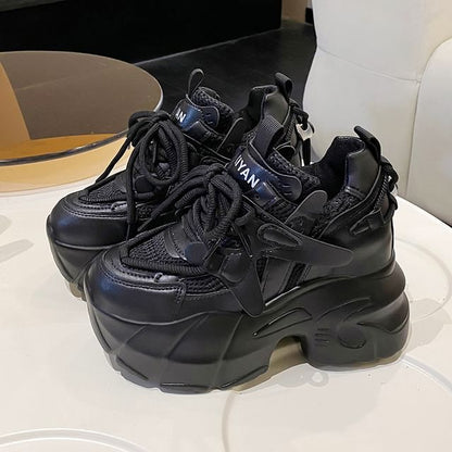 Platform Panel Mesh Hidden Wedge Sneakers
