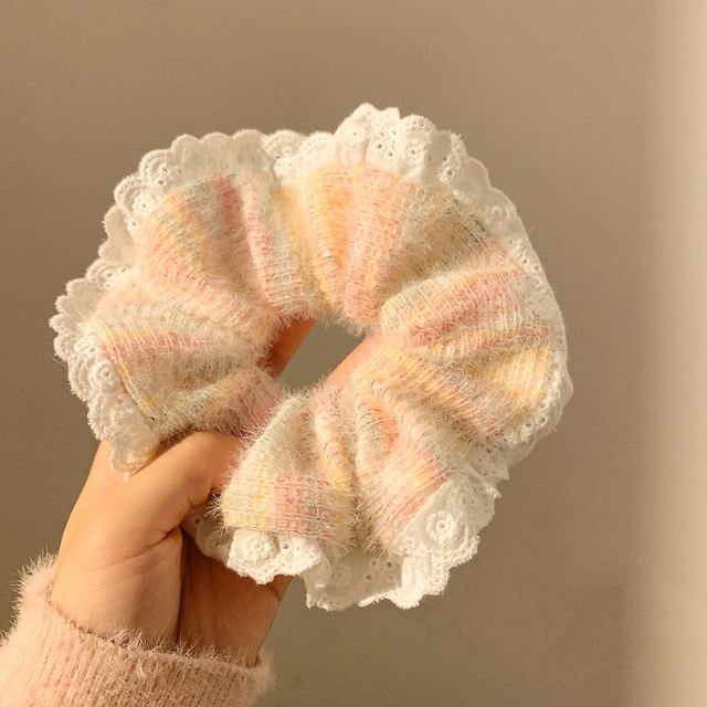 Lace-Trim Knit Scrunchie