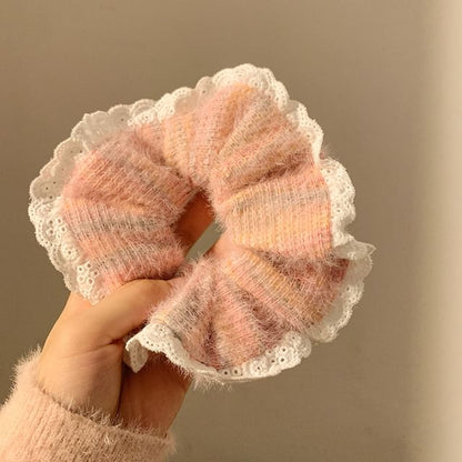 Lace-Trim Knit Scrunchie