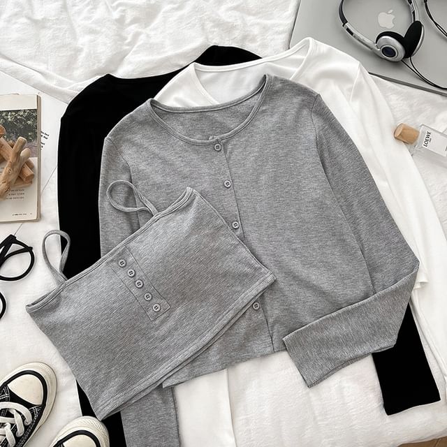 Padded Crop Camisole & Crew Neck Cardigan Set