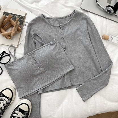 Padded Crop Camisole & Crew Neck Cardigan Set