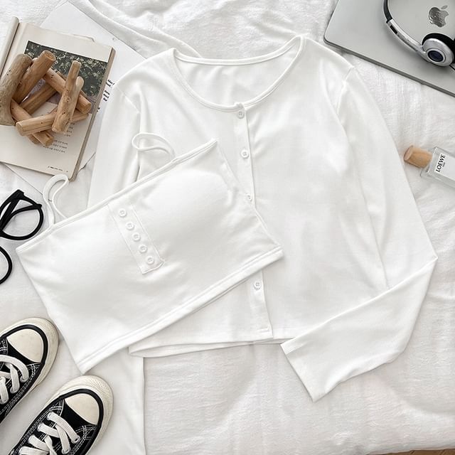 Padded Crop Camisole & Crew Neck Cardigan Set