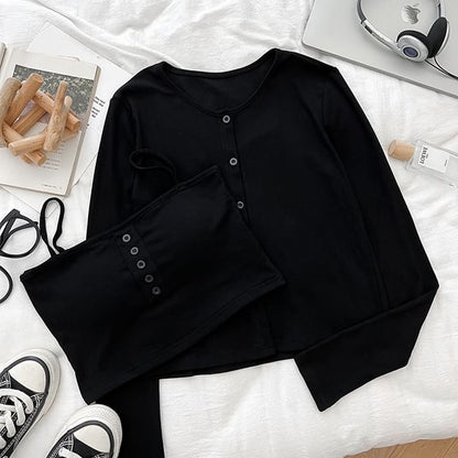 Padded Crop Camisole & Crew Neck Cardigan Set