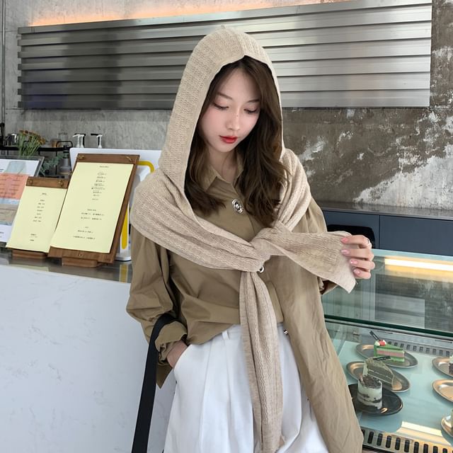 Plain Hooded Knit Scarf