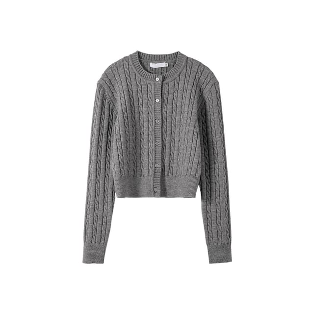 Round Neck Cable Knit Cardigan