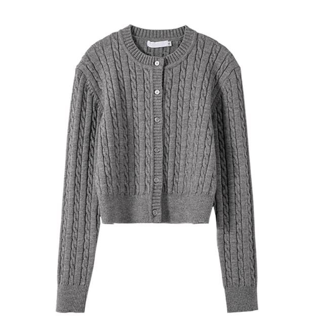 Round Neck Cable Knit Cardigan