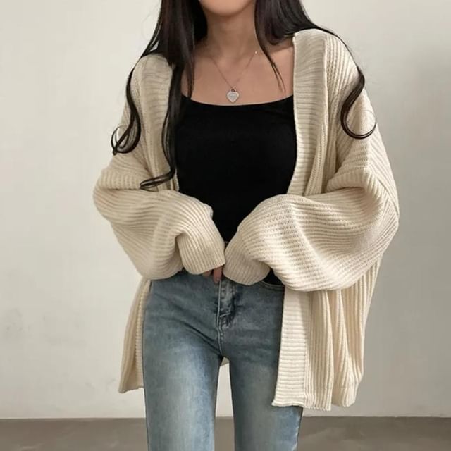 Open-Front Plain Cardigan