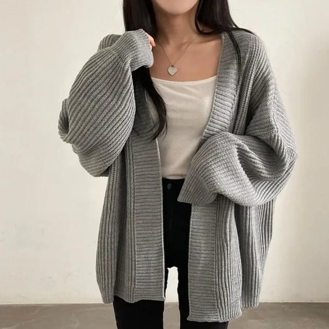 Open-Front Plain Cardigan