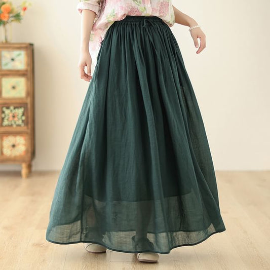 High Waist Plain Maxi A-Line Skirt