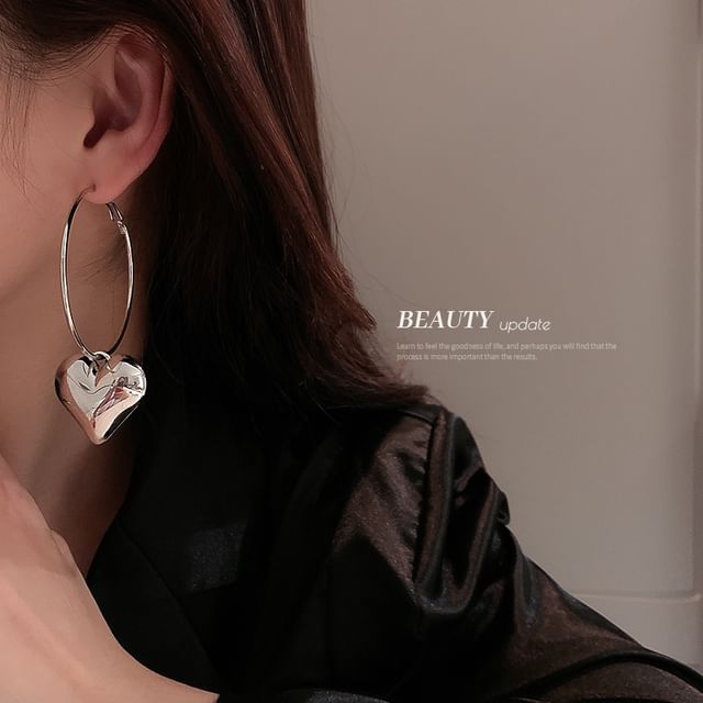 Heart Alloy Hoop Dangle Earring (Various Designs)