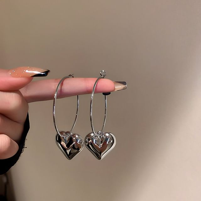 Heart Alloy Hoop Dangle Earring (Various Designs)
