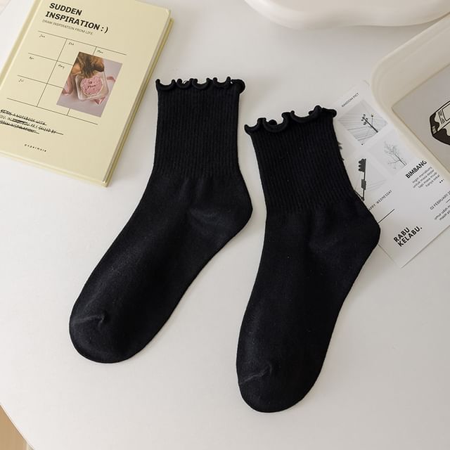 Plain Ruffle Trim Crew Socks