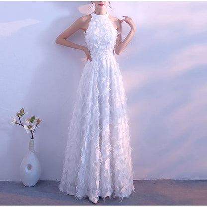 Evening Halter A-Line Gown Fringed Plain