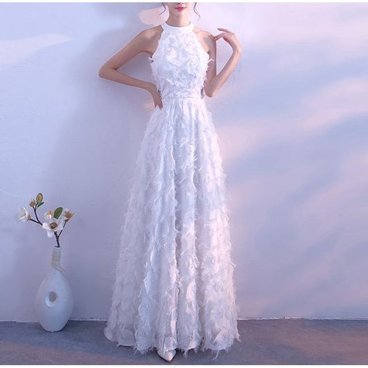 Evening Halter A-Line Gown Fringed Plain