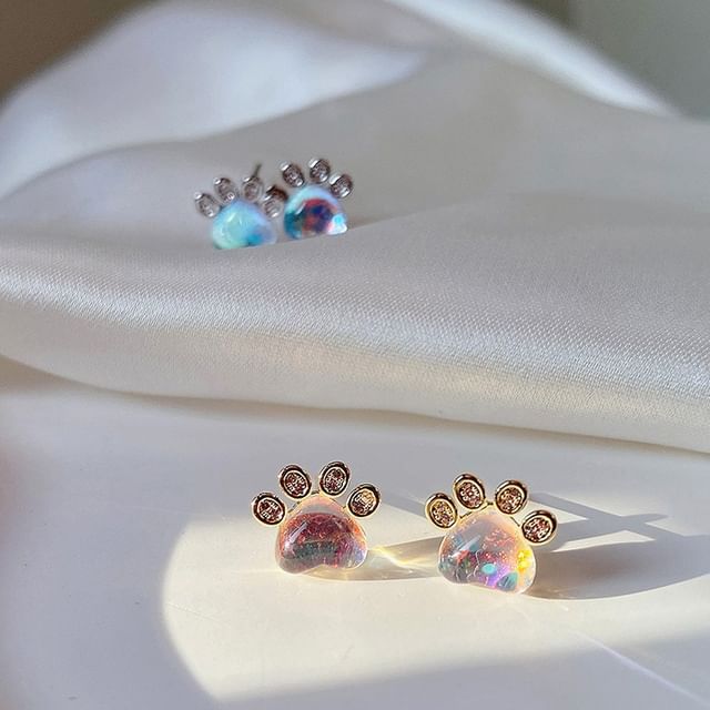 Paw Rhinestone Gemstone Ear Stud