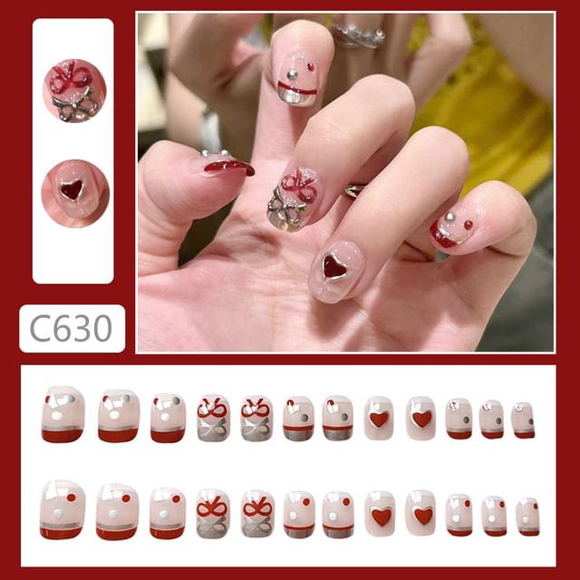 Heart Bow Press On Nail