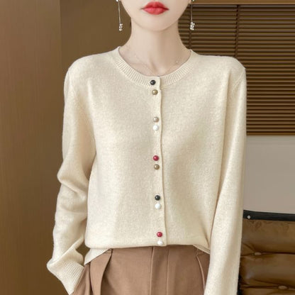 Round Neck Button Up Knit Cardigan
