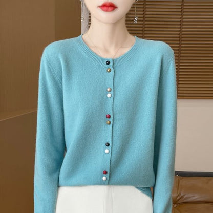 Round Neck Button Up Knit Cardigan