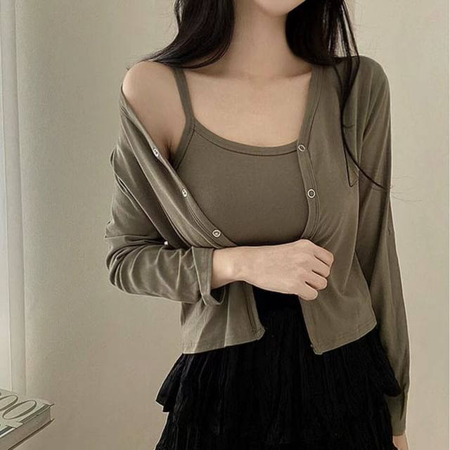 V-Neck Cardigan and Camisole Set