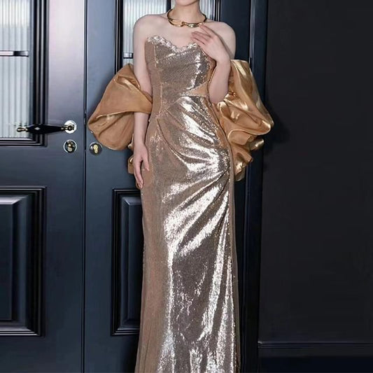 Gown Sheath Evening Sequin Strapless