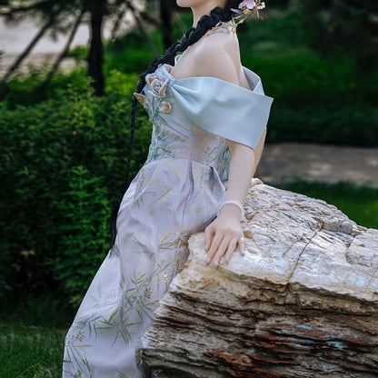 Floral Evening Sheath Off-Shoulder Gown Sleeveless Sequin