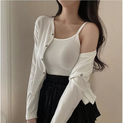 V-Neck Cardigan and Camisole Set