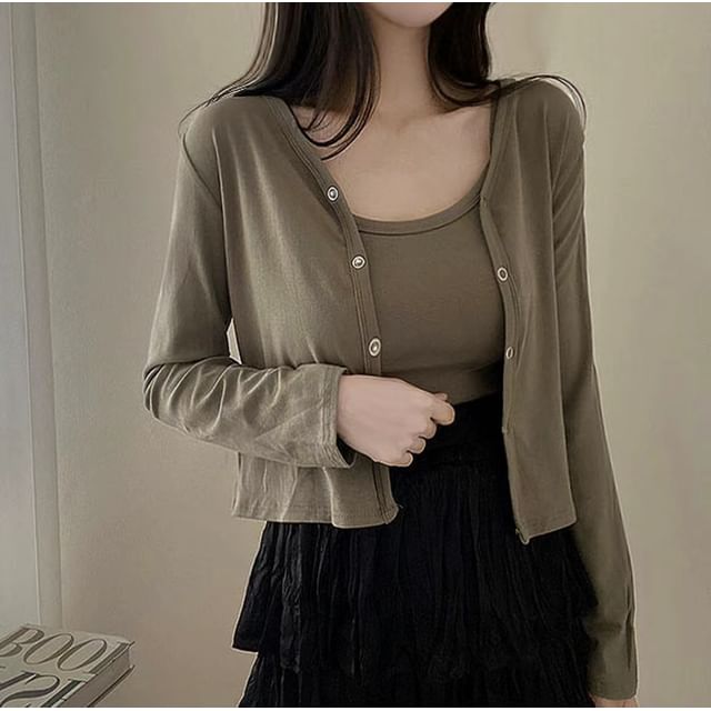V-Neck Cardigan and Camisole Set