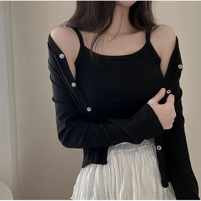 V-Neck Cardigan and Camisole Set
