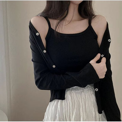 V-Neck Cardigan and Camisole Set