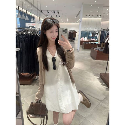 Sleeveless V-Neck Dress & Cardigan