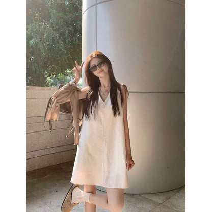Sleeveless V-Neck Dress & Cardigan