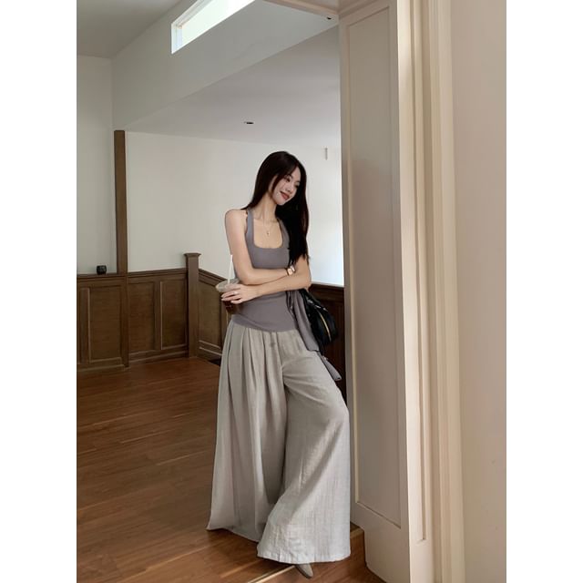 Halter Tank & Cardigan & Pleated Skirt & Culottes