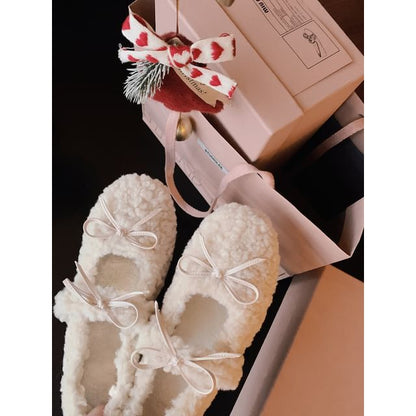 Bow Fleece Hidden Wedge Mary Jane Shoes