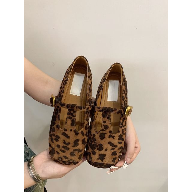 Square Toe T-Strap Faux Suede Flats