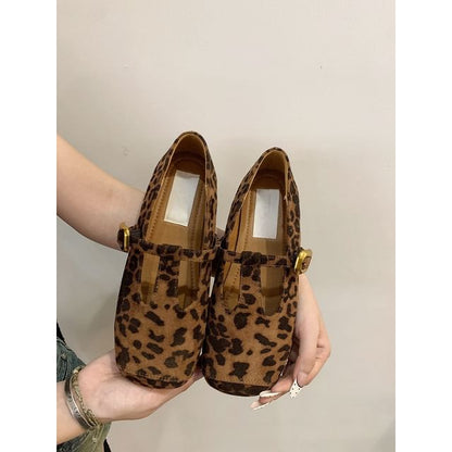 Square Toe T-Strap Faux Suede Flats