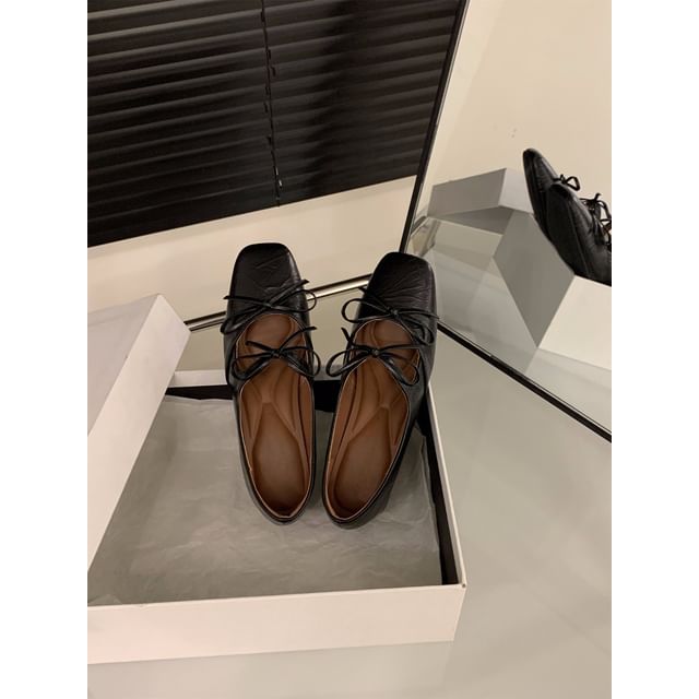 Square Toe Bow Block Heel Mary Jane Pumps