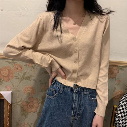 V-Neck Button Cropped Cardigan