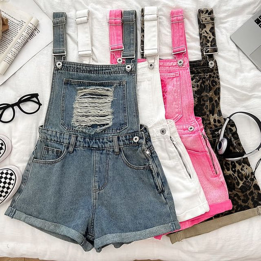 Distressed Denim Jumper Shorts